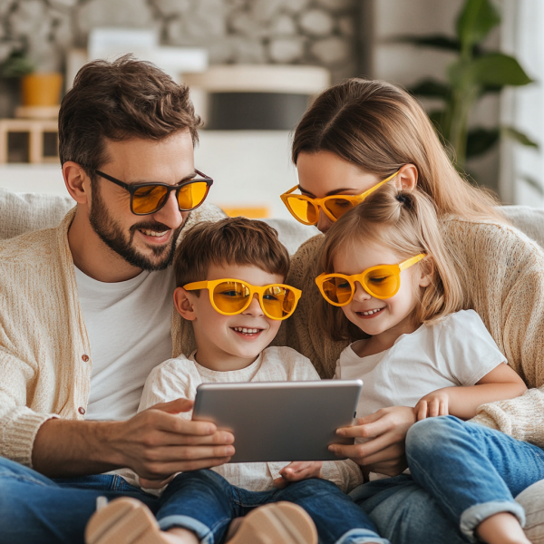 family-looking-at-screen-with-yellow-glasses family-looking-at-screen-with-yellow-glasses